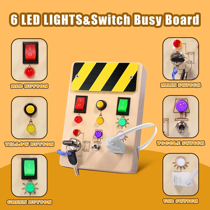 

Montessori Busy Board Baby Sensory Toys Wooden LED Light Switch Control Board Toys Children Travel Activities Delight Games Toys