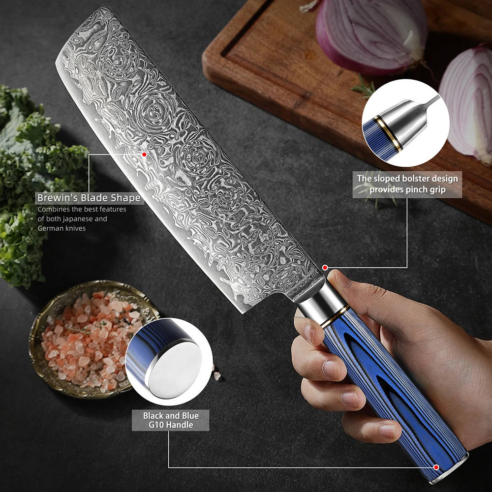 

High-Grade Damascus Steel 7-in Nakiri Knife Ideal for Vegetable Slicing and Dicing Non-Stick and Durable Japanese Kitchen Knife