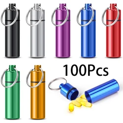 100Pcs Portable Aluminum Pill Box Sealed Case Keychain Pocket Medicine Bottle for Outdoor Activities Camping Traveling