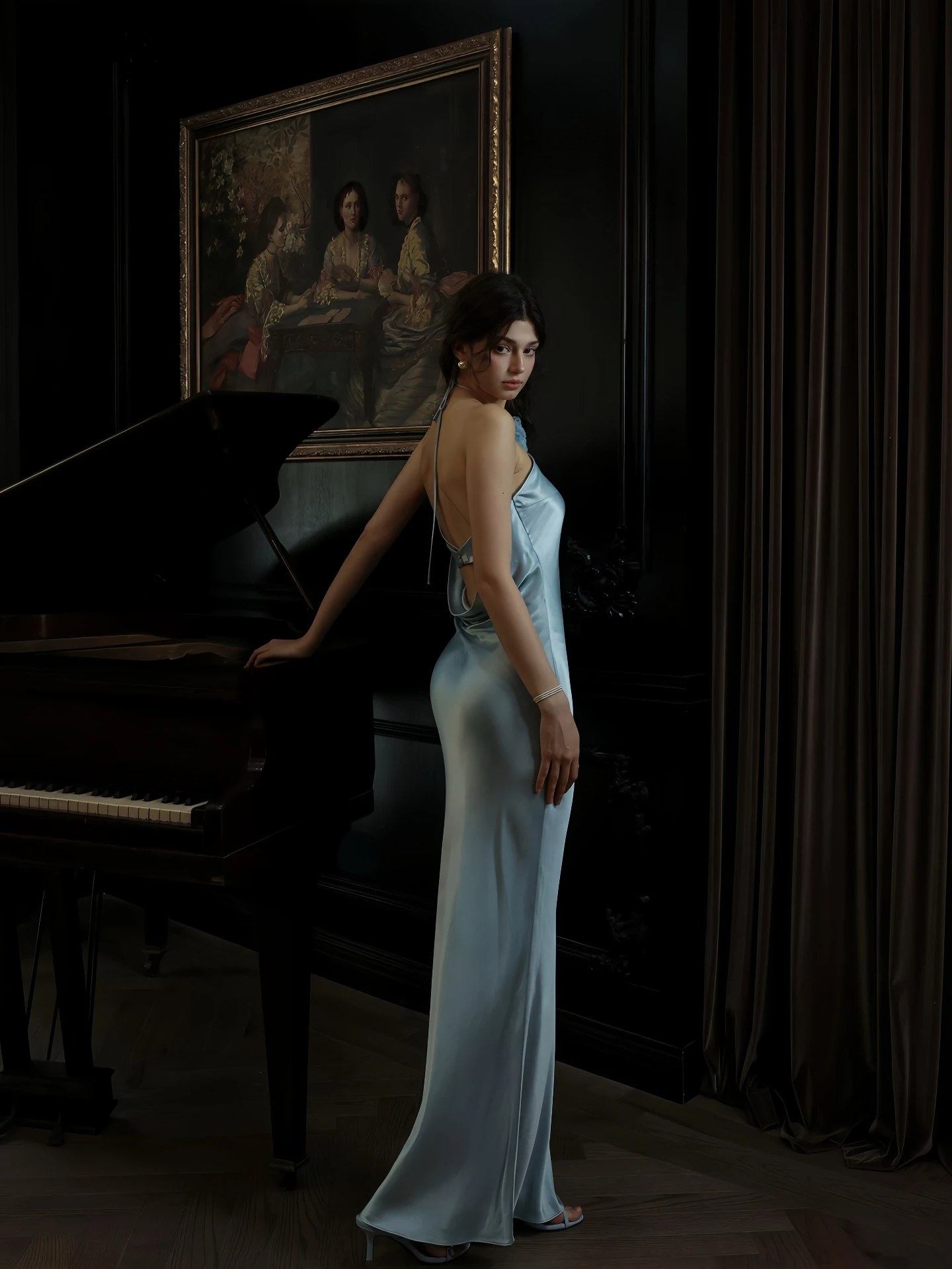 فساتين سهرة زرقاء حورية البحر رسن بدون أكمام بدون ظهر زهرة مطوي زفاف ضيف طويل حفلة كوكتيل فساتين مناسبة رسمية #2