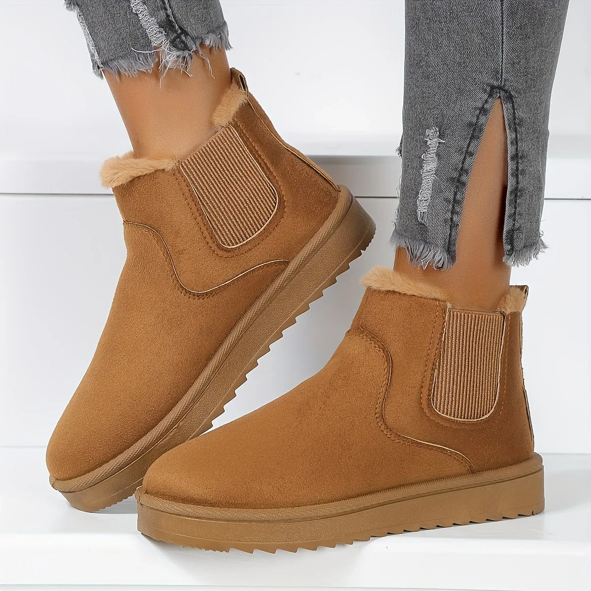 In Stock Quick Send International Trade Hot Style Solid Color Thick Bottom Flannelette Elastic Band Casual Comfortable Snow Boot