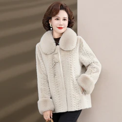 High-quality Mother Winter Fur Jacket Noble Women Mink Coat Middle Aged Female Fox Fur Collar Short Overcoat Mink Velvet Outwear