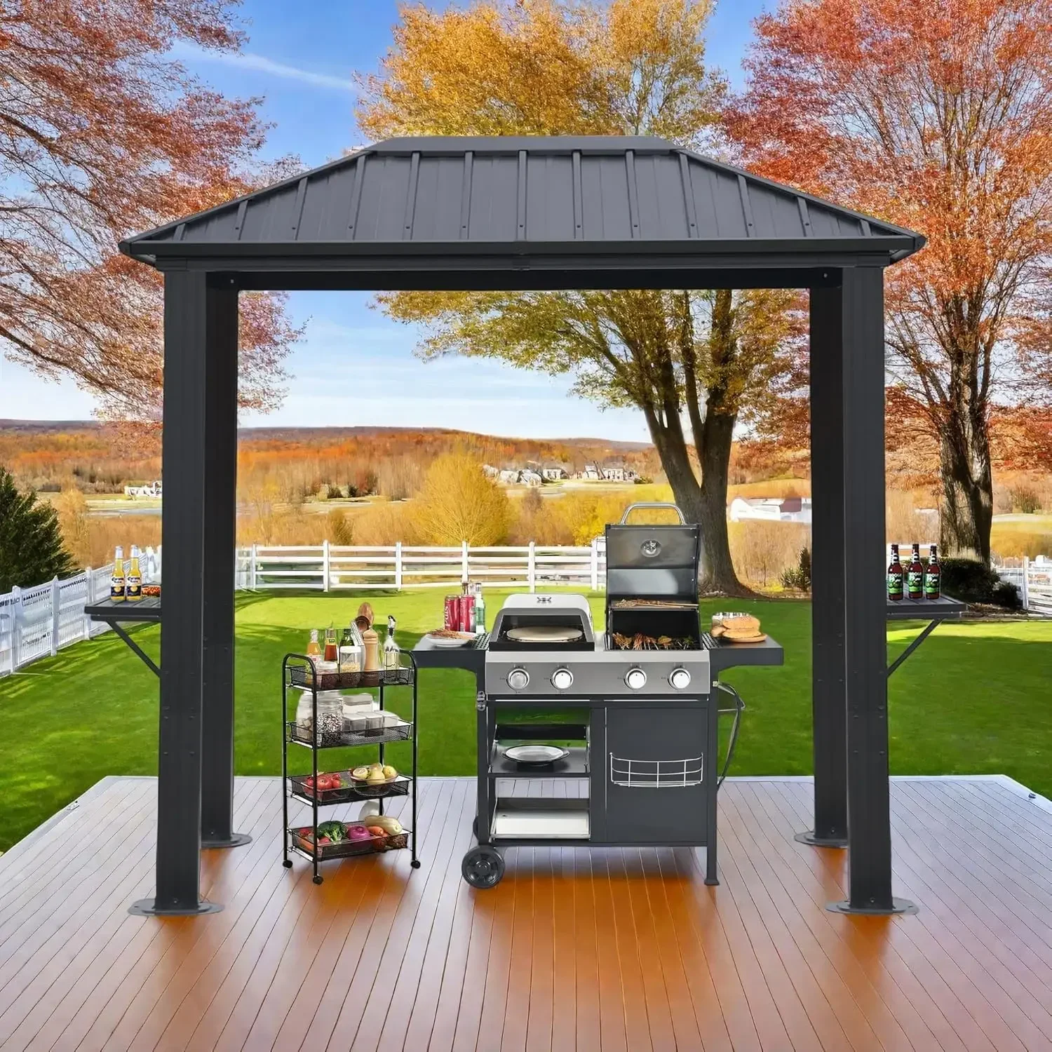 

8'x5' Hardtop BBQ Gazebo Aluminum Frame Galvanized Steel Roof Patio Backyard Outdoor Custom
