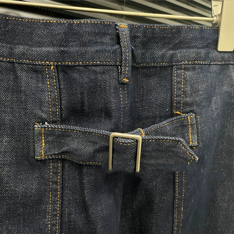 KBQ الصلبة تقسم جيوب فضفاضة جينز غير رسمي للنساء عالية الخصر تصميم الشعور مستقيم بنطلون أنثى الاسلوب المناسب شتاء جديد