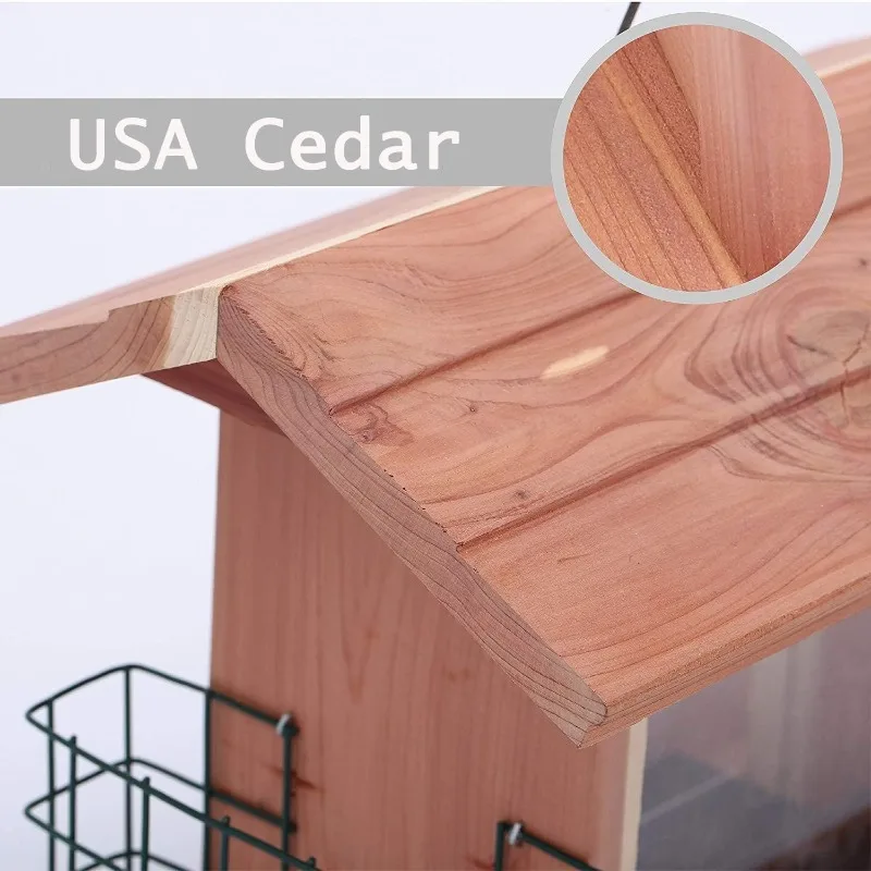 USA Cedar Bird Feeder Wildbird Essentials Handmade Wooden Outdoor Ranch Patio Yard Tree Hanging with