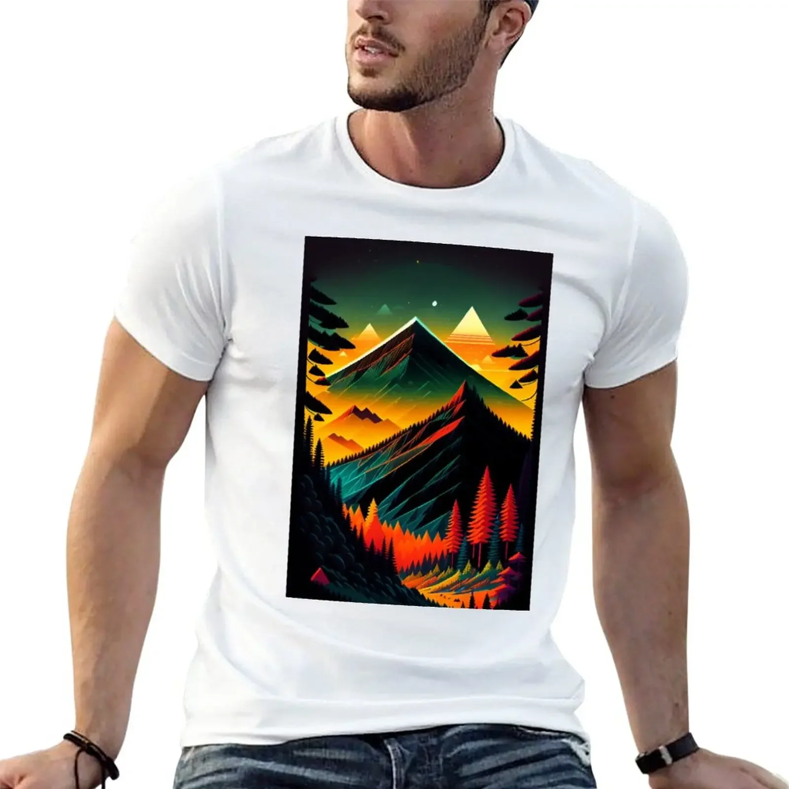 New Surreal mountain landscape: Flaming play of colors in naure T-Shir ees vinage  shir plain  shirs men