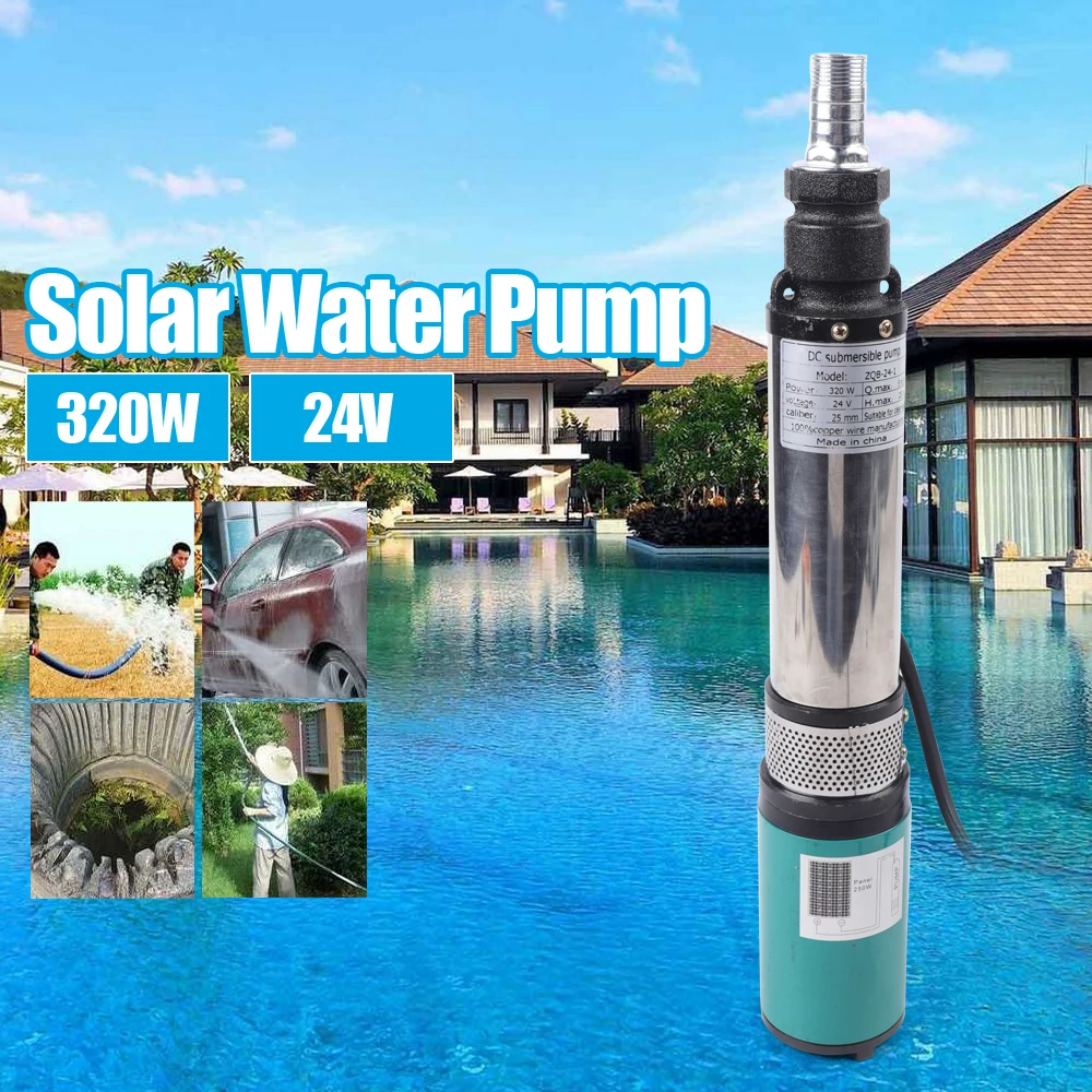 DC 24V 5m³/h Solar Water Pump Farm Ranch Submersible Bore Hole Deep Well Pump 320W Solar Powered Submersible Well Water Pump