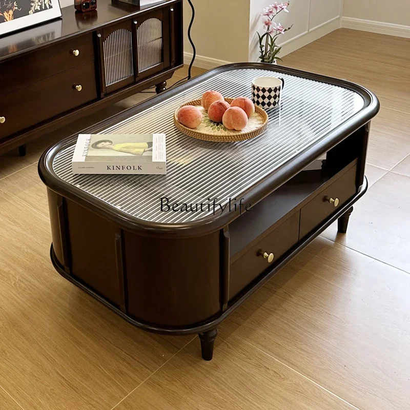 

04ld14 American Style Solid Wood Coffee Table for Home Living Room Tea Table Cream Style Small Apartment