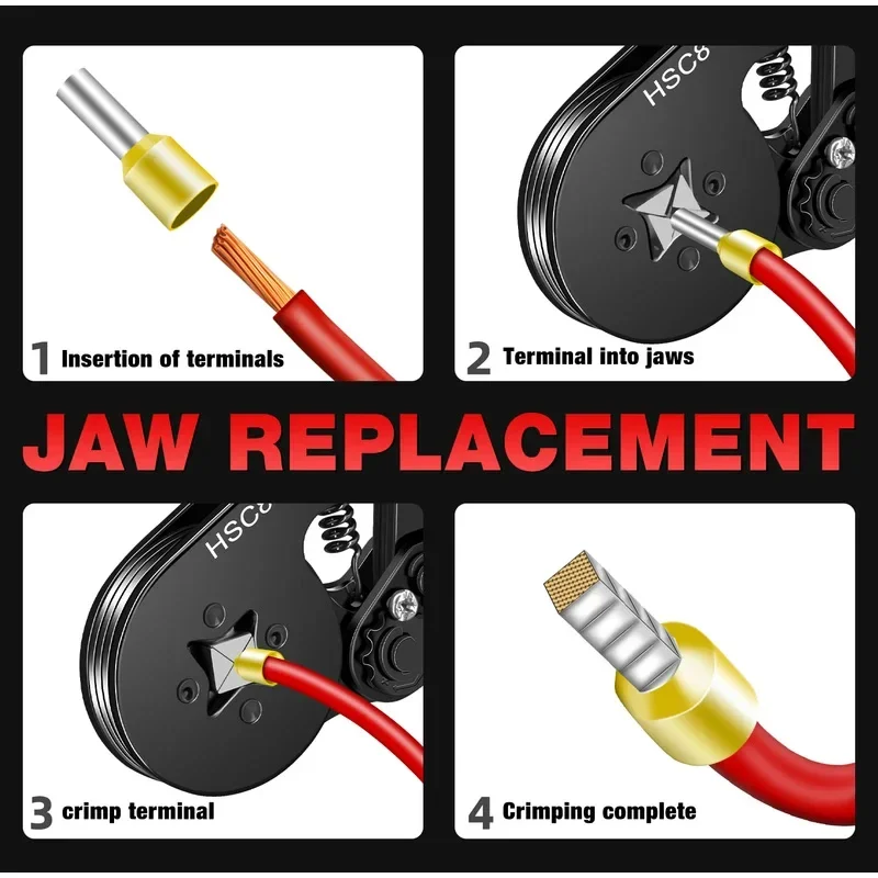 23-7AWG Selbstjustierendes Ferrule-Crimpset, HSC8 6-4A Crimpzange mit 1200 Stück Kabelschuhen für Elektroreparaturen – Detail 4