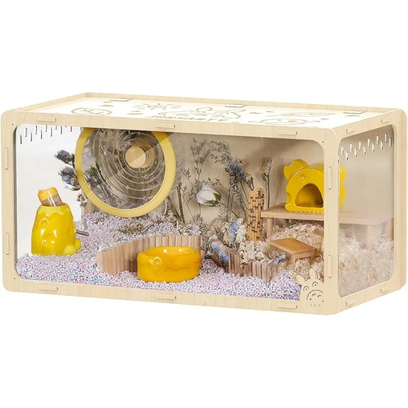 

31.5 inch Wooden Hamster Cage, Large Habitat, Openable Top, Transparent Acrylic for Interior iew, entilated, Easy to Clean, fo