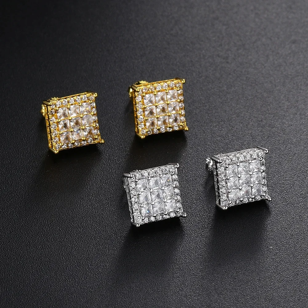 Y2K Stainless Steel Hip-hop Luxury New Minimalist Zircon Earrings Fashionable Men Women Square Ear Studs Commemorative Jewelry