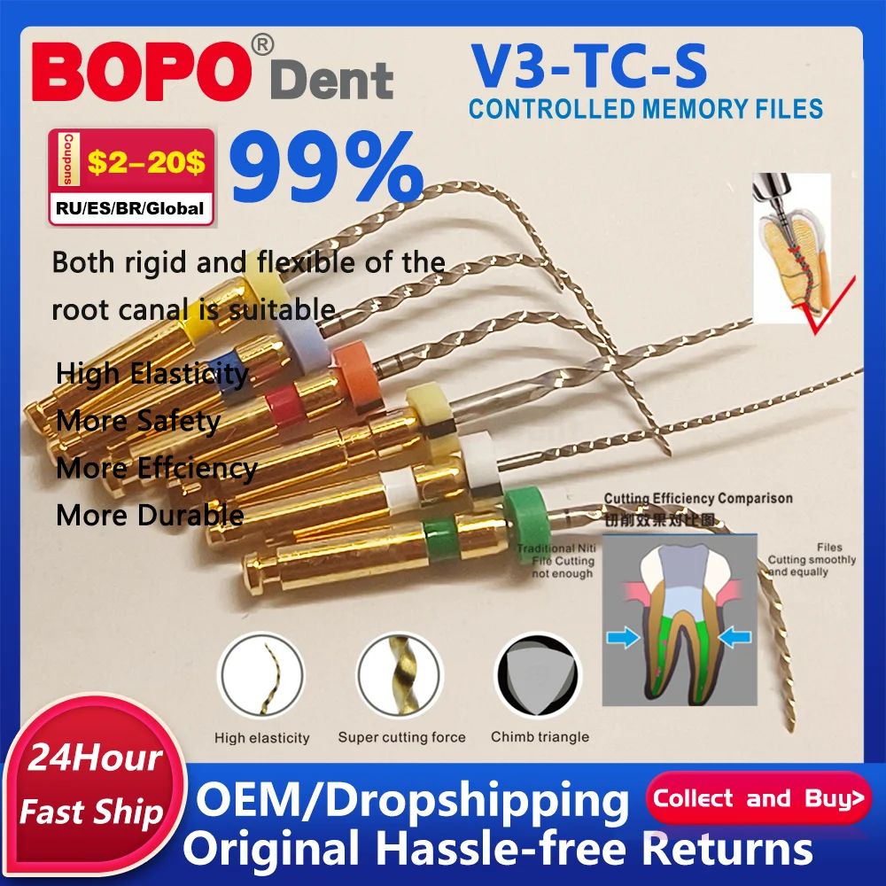 

6PCS/Box Dental Files 25mm Cleaning Super Rotary Endodontic Niti File Rainbow Color Thermal Activation Motor Dentist Tools