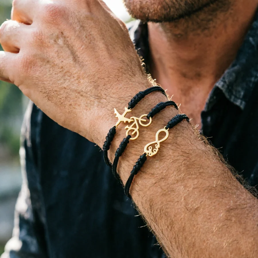 Stylish 3Pcs Per Pack Stackable Cord Bracelets Unisex Handmade Weaven Stainless Steel Braclet Unfading Multiple Styles Available