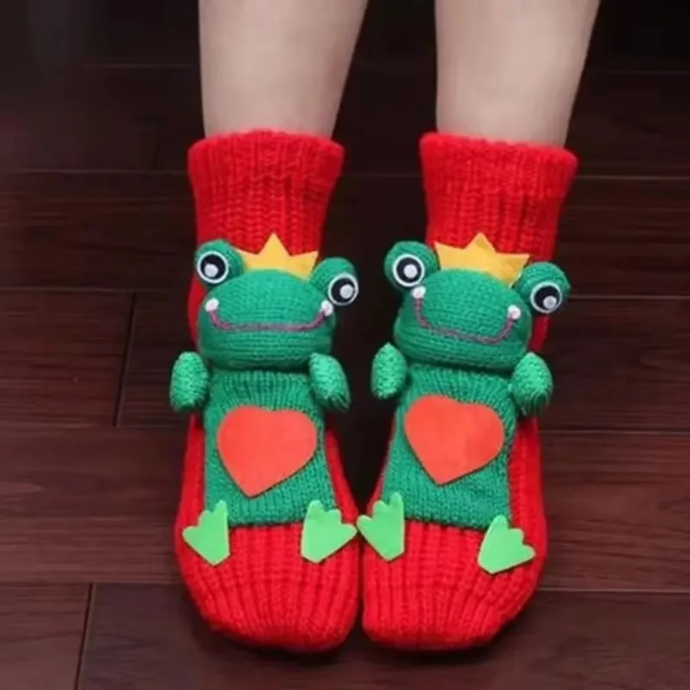 

Creativity 3D Prints Christmas Socks Hand Crocheted Warm Novelty Floor Socks Breathable Thick Animal Socks for Men & Women