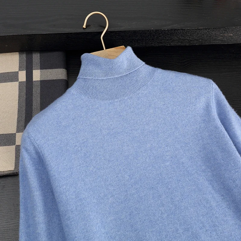 

Autumn And Winter New Men's 100% Wool Turtleneck Sweater Solid Color Pullover Long Sleeve Padded Knit Bottoming Shirt