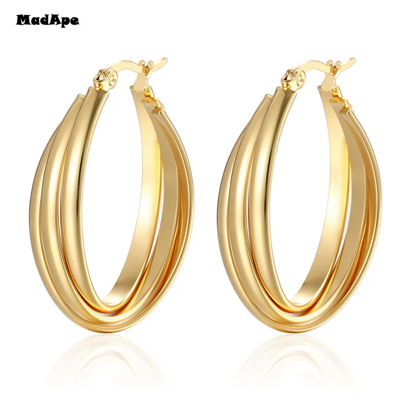 Gold color circle creole earrings, Stainless Steel Big Round wives Hoop Earrings gifts for women