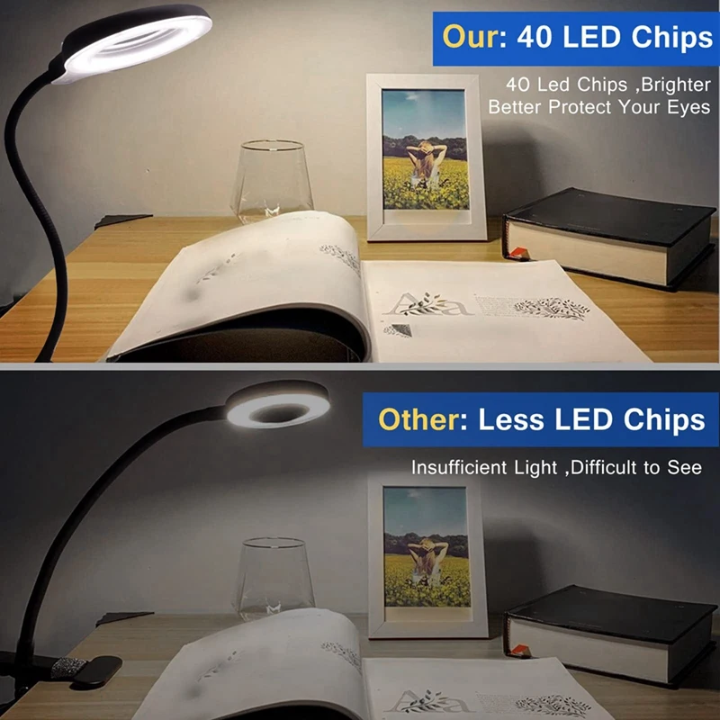 5X Magnifying Lamp With Clamp, USB Powered Hands Free Lighted Magnifying Glass LED Desk Lamp For Diamond Painting Tools