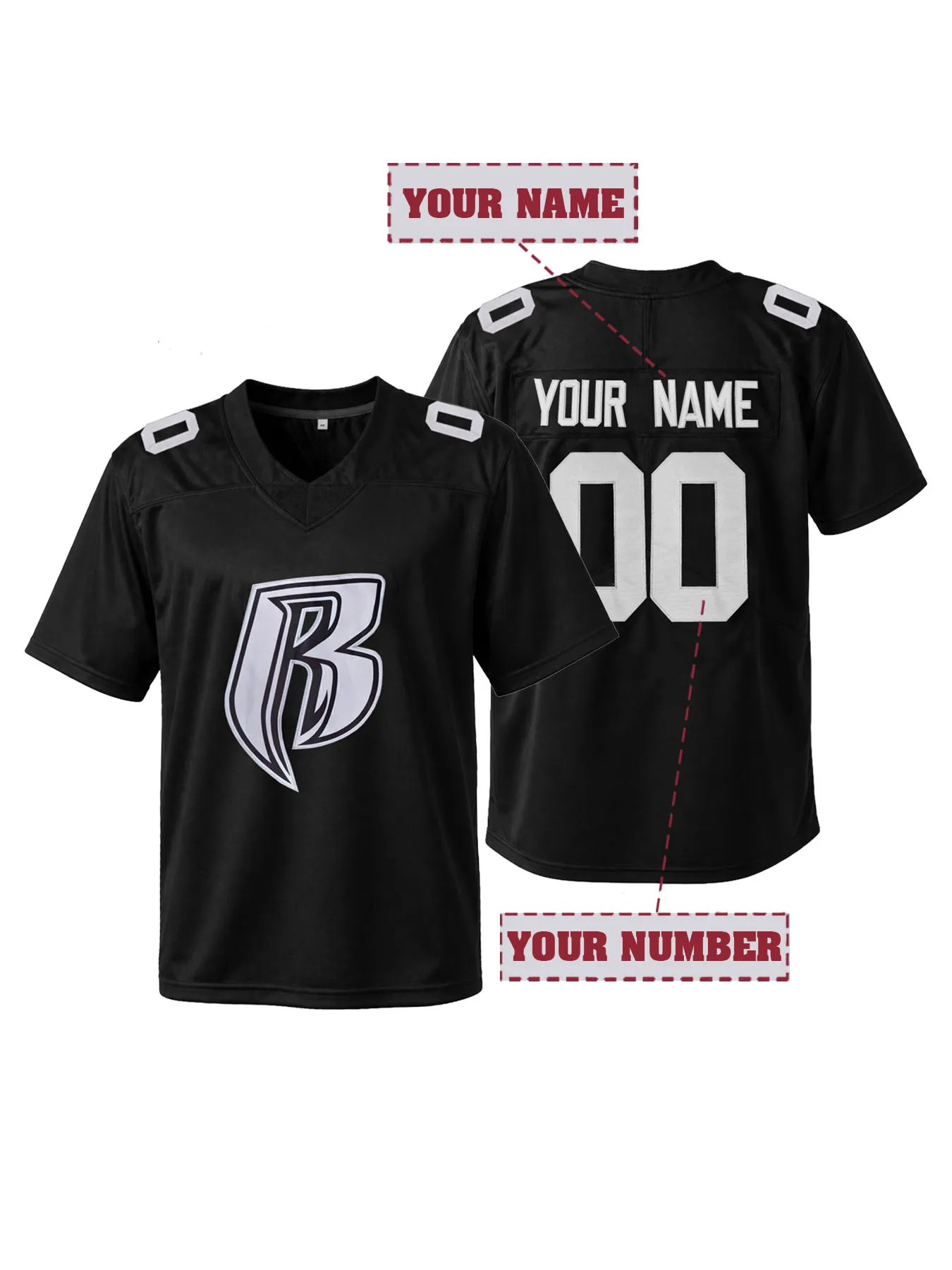 Personalized Football Jersey Custom Name and Number Embroidered Stitched V Neck Unisex Fan Jersey