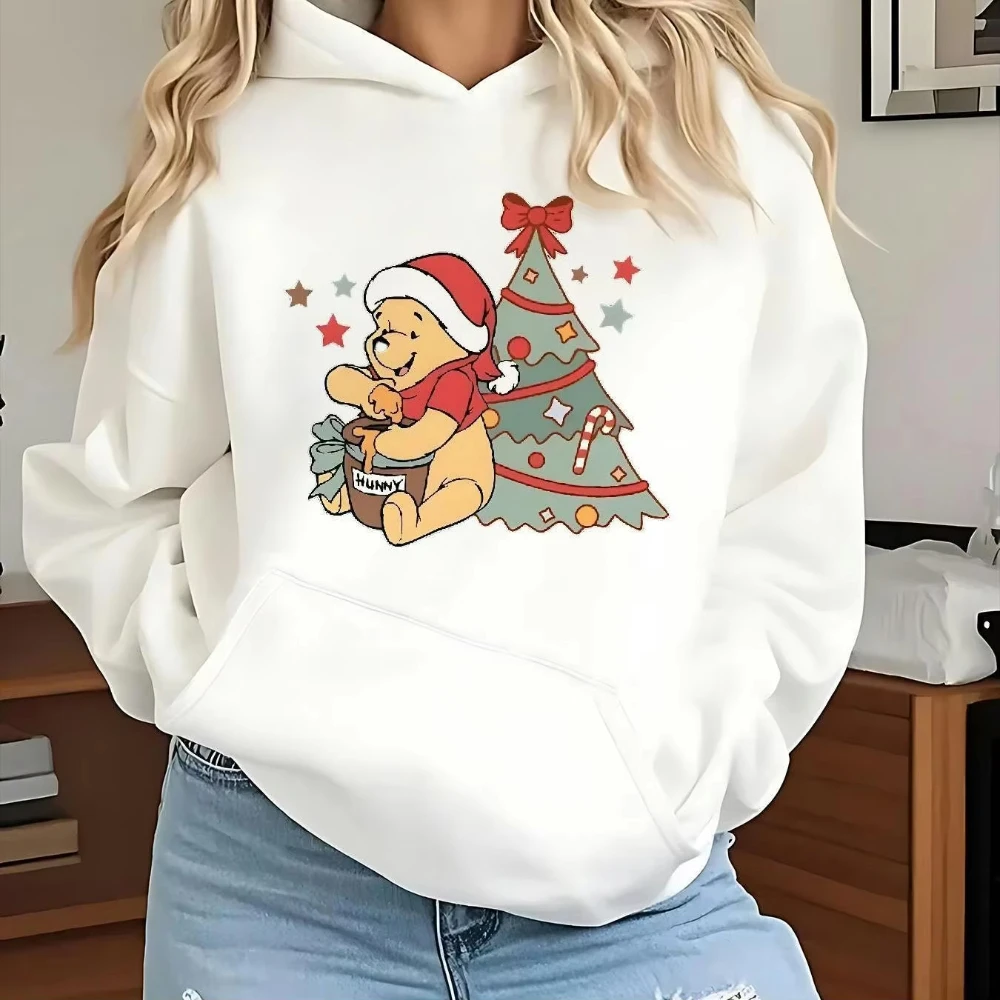 

Рождественские толстовки с Винни-Пухом Disney, модные женские толстовки большого размера, осенне-зимние флисовые повседневные универсальные толстовки