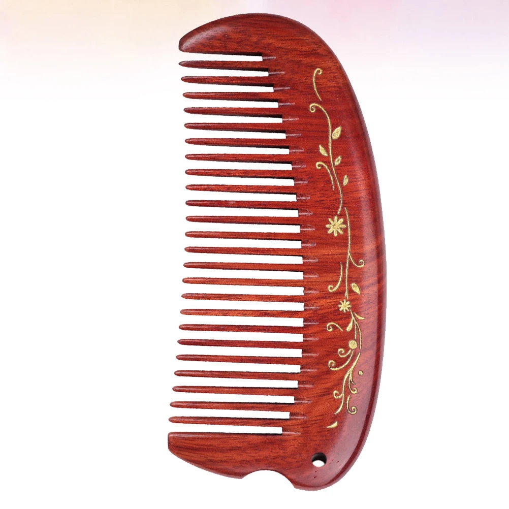 

Dark Red Wood Hair Comb Anti-Static Half Moon Flower Pattern Smooth Teeth Hair Massage Comb Stimulates Scalp Blood Circulation