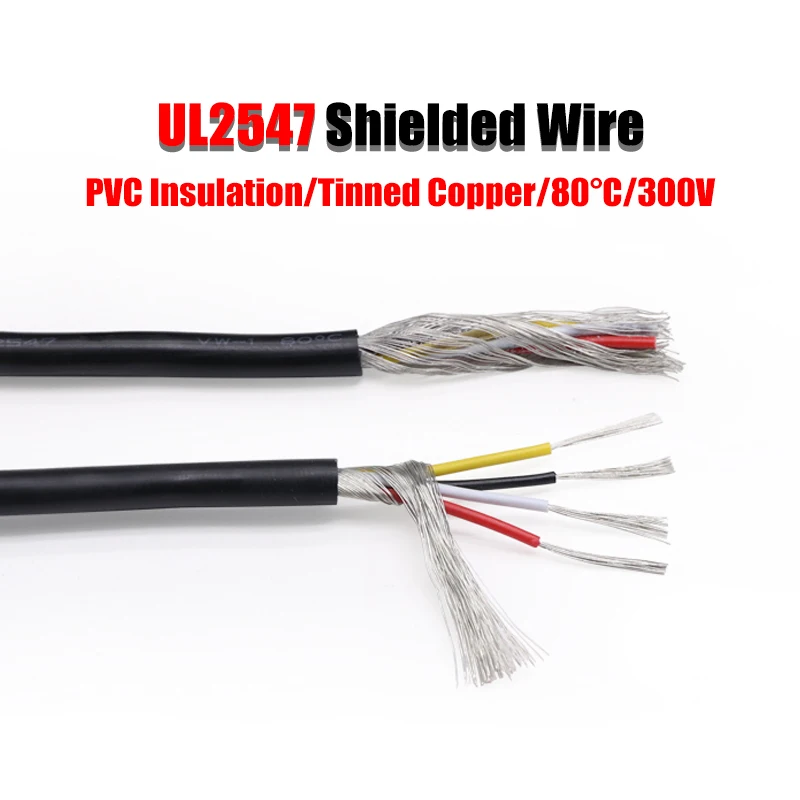 1Meter 28/26/24/22AWG UL2547 Shielded Signal Wire Copper Cable 2 3 4 5 6 7 8 Cores PVC Channel Audio Headphone Control Wire Line