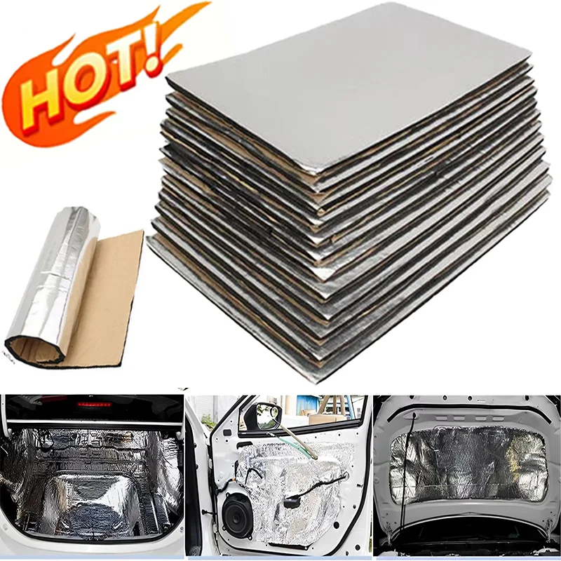 10Pcs Car Sound Deadening Heat Insulation Mats 50x30cm Auto Van Noise Proofing Anti Heat Mat Car Hood Insulation Silent Foam Mat