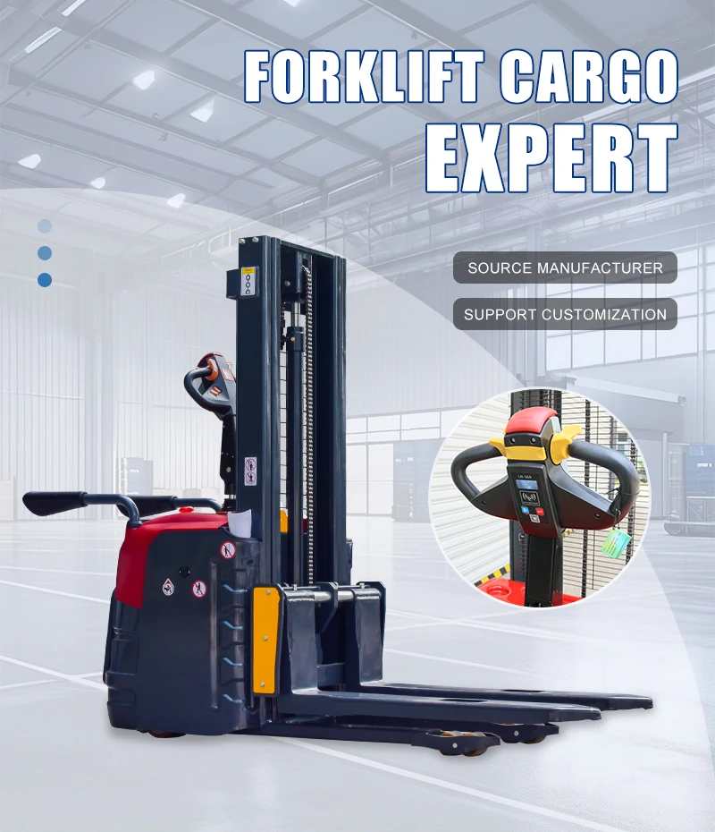 The 1.5-ton power battery forklift of the vertical pallet stacker can safely and reliably lift up to 4.5 meters.