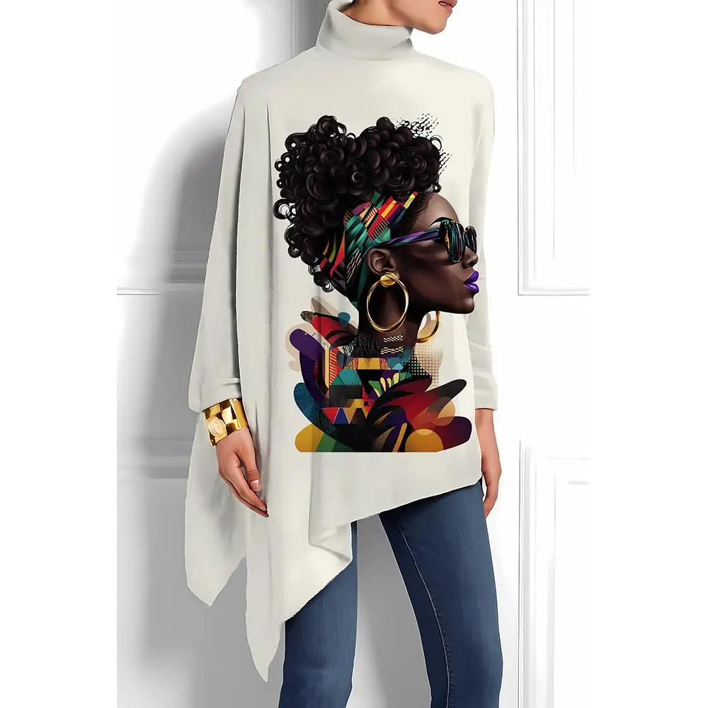 2025 New Women's Artistic High-Neck Top Street Retro Style Casual Everyday Loose Long Sleeve Autumn's Unique And Stylish Item