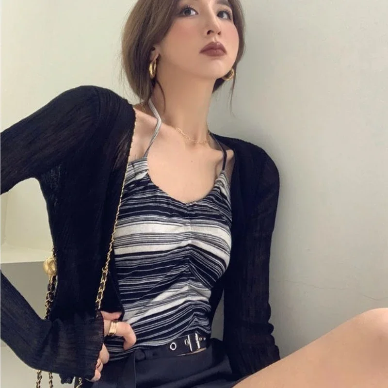 

2024 Sunscreen Cardigan Women 2024 Summer Korean Style Lady Solid V-neck Long Sleeve Single Breasted Thin Tops Female