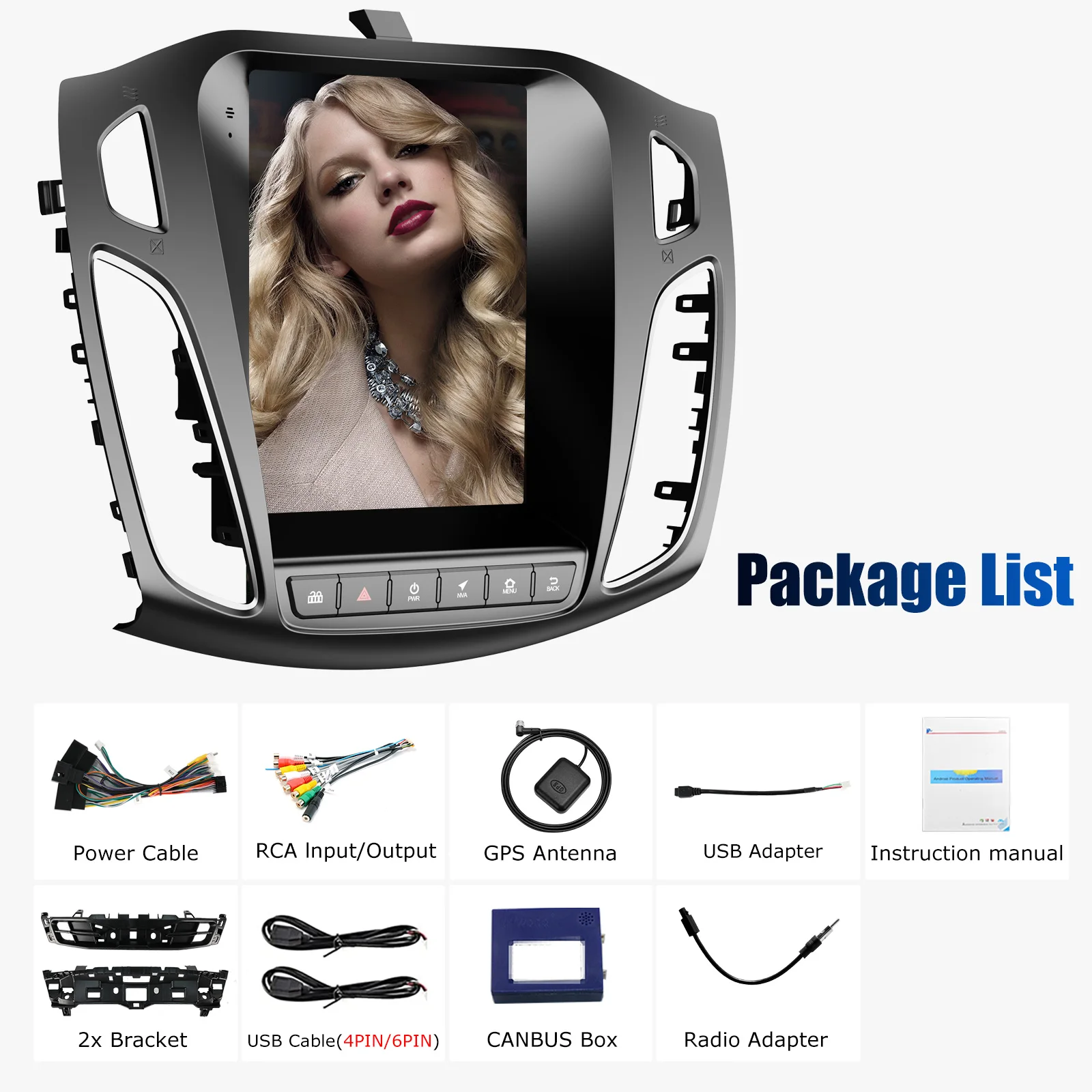 9.7 "لسيارة فورد فوكس MK3 2012-2018 Android14 Carplay 4 + 64G راديو ستيريو للسيارة نظام تحديد المواقع نافي بلوتوث واي فاي FM سبليت شاشة SWC + DVR & AHD #6