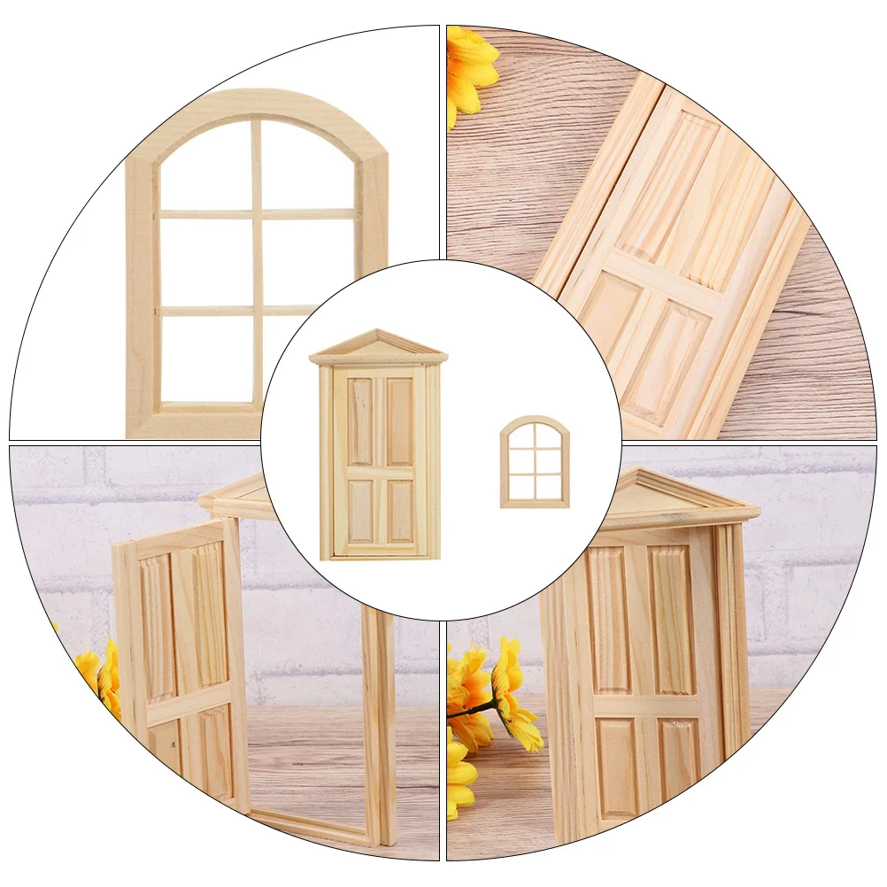 Puerta delantera para casa de muñecas, puertas y ventanas, accesorios para el hogar, accesorios en miniatura para bebés, decoración de abedul