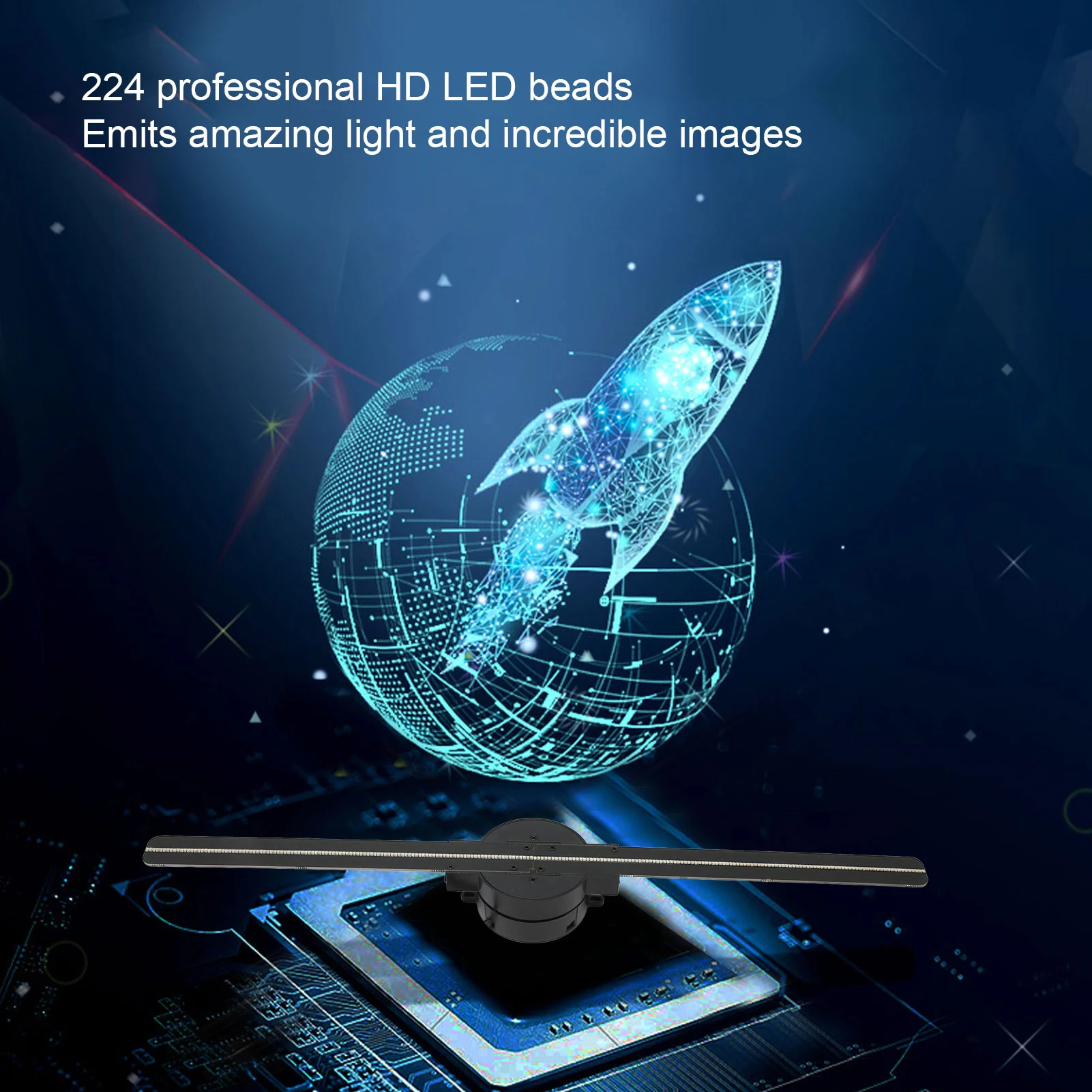 3D-Hologramm-Lüfter 16,5 Zoll 2000 x 224 WLAN-3D-Projektor mit 224 LED-Lichtperlen für Geschäftsladenwerbung