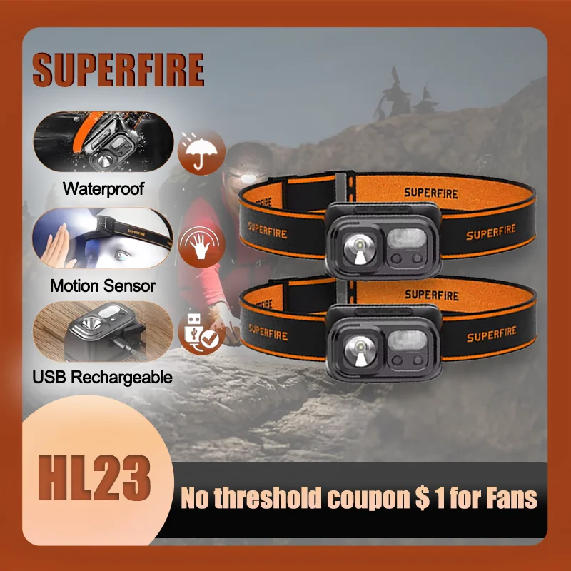 SUPERFIRE HL23 Mini LED Headlamp Powerful USB C Rechargeable Induction Head Light Torch Outdoor Waterproof Camping Front Lantern