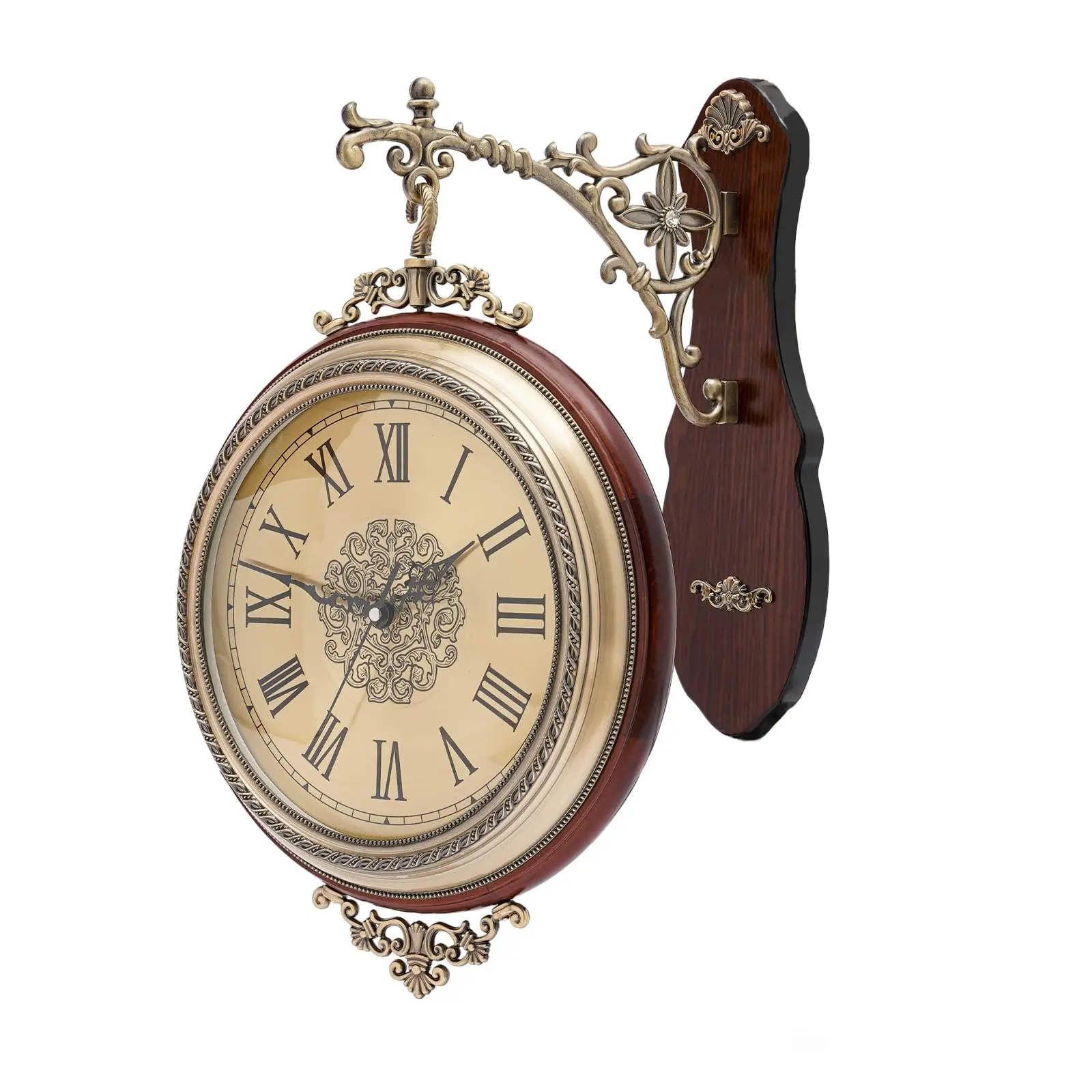 

Large Wall Clock Double Sided, European Style Double Sided Alloy Wall Clock 360 ° Rotating Metal Wall Watch Non Ticking Silent Cl