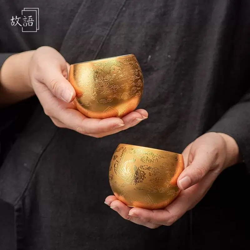 

24K Jade Gold-Plated Jian Zhan Tea Cup For Personal Use, Gold Cup, Handmade By Master Zhou Hongjie