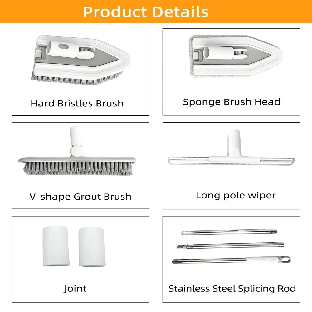 Long Handle Bathroom Cleaning Brush Detachable Plastic Glass Scraping Brush Replaceable Brush Head Efficient Floor Brush