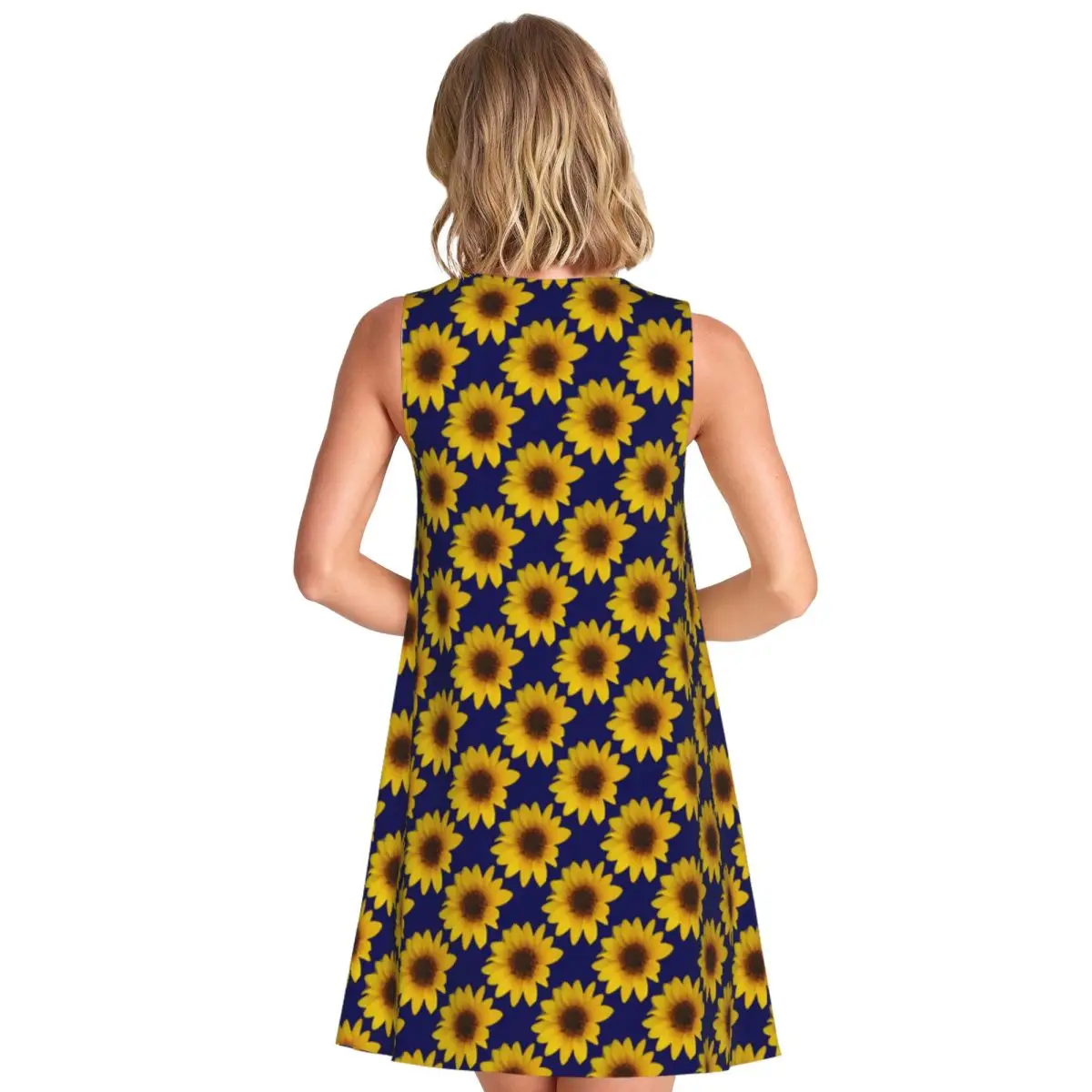 Cheerful Sunflower Splash Casual Dress Bright Flowers Print Dresses Female Round Neck Street Fashion Dress Summer Vestidos