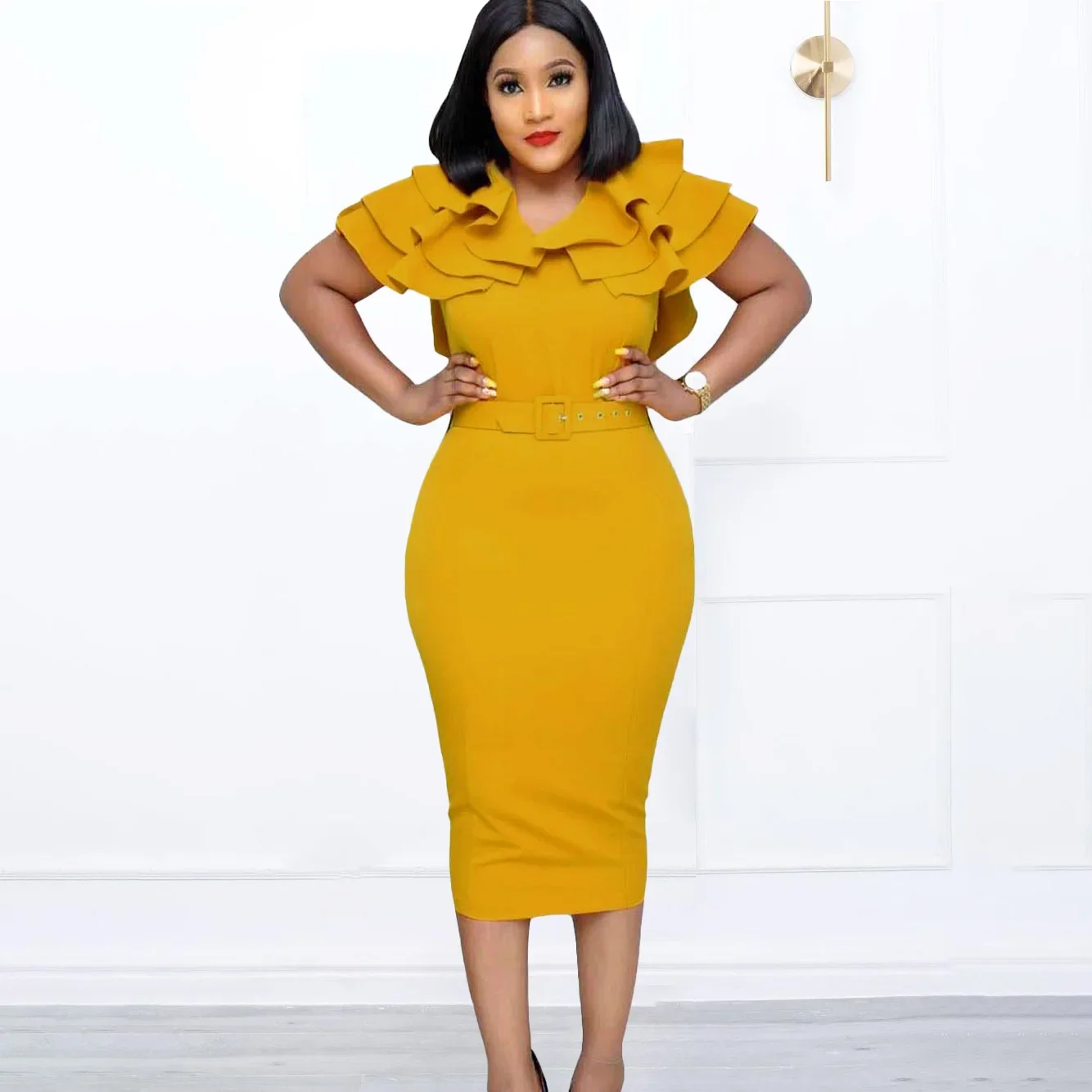 Summer Plus Size Elegant Party Dress Women Wine Red Short Sleeve Ruffle Robe Vintage Ladies Sexy Split Bodycon Midi Dresses