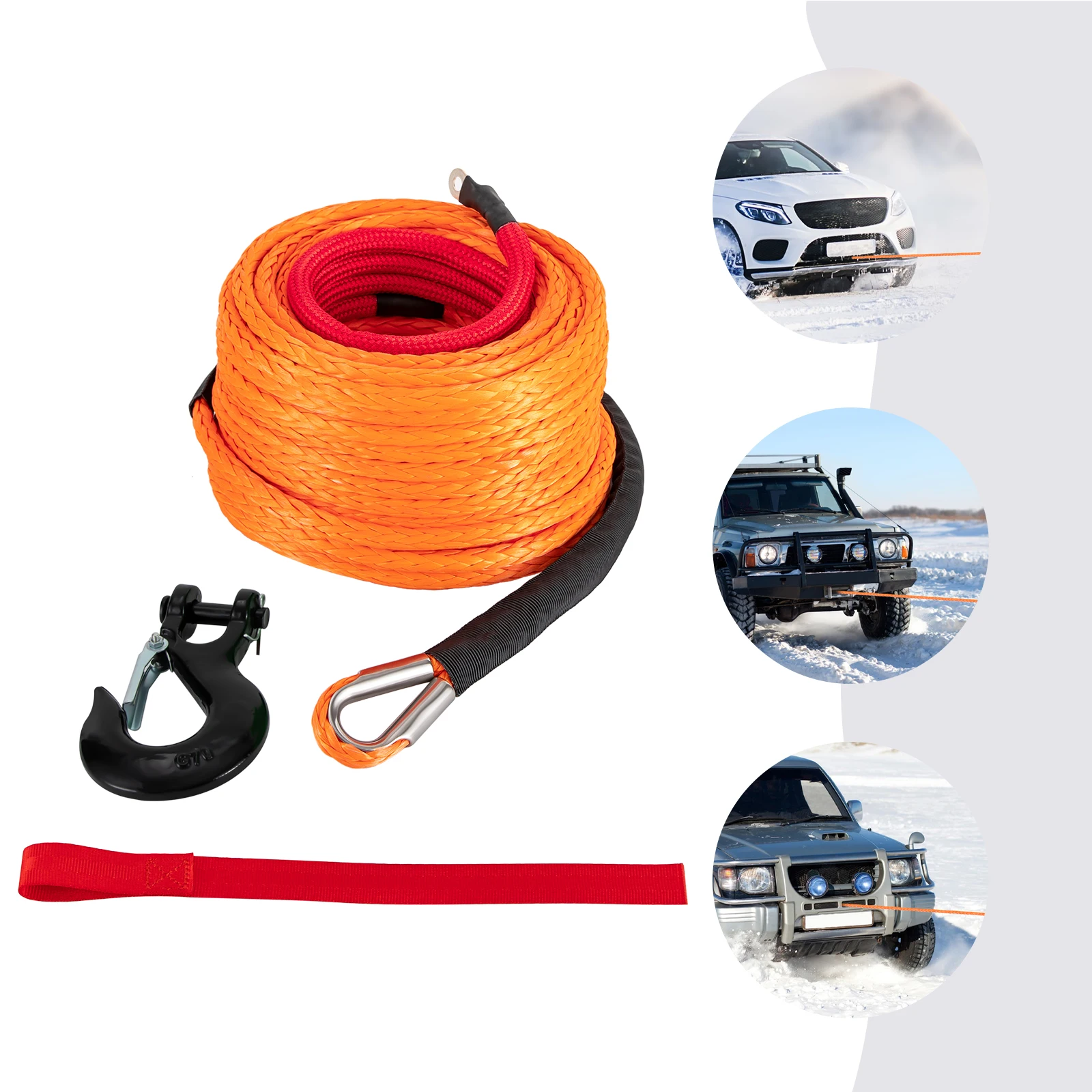 

Winch Rope with Stainless Steel Hook, High-Strength,10.8T Breaking Strength, 100ft Length, Protective Sleeve, for ATV, SUV,