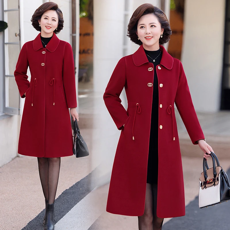 

High End Double-Sided Cashmere Wool Coat Women's 2022 Winter New Elegant Temperament Long Woolen Coat Middle-aged Mother Jacket