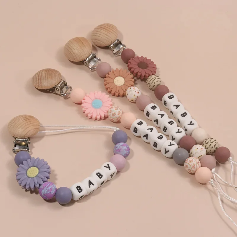 الطفل شخصية اسم هوة كليب الحلمة الدمية حامل سلسلة مهديء سيليكون زهرة عضاضة لعبة مضغ هدية الوليد الملحقات