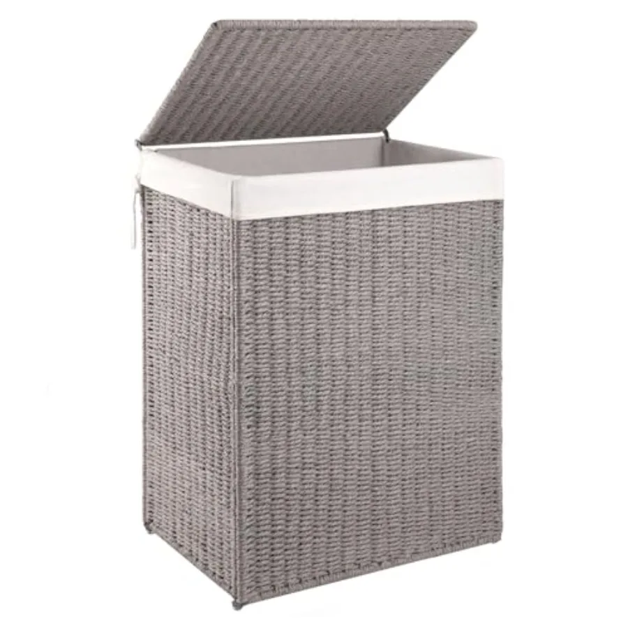

Laundry Hamper with Lid, 23.8 Gal Large Wicker Laundry Basket for Bedroom, Handwoven Paper Rope Clothes Hamper with Washable Li