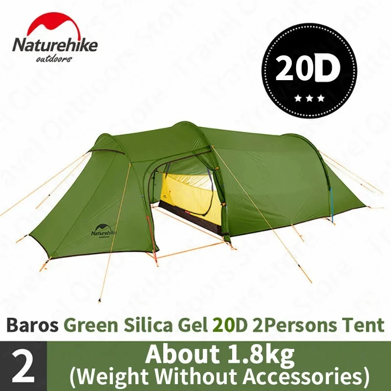 Naturehike Barros Tunnel Tent 3 Persons 4 Season 20D Silicone