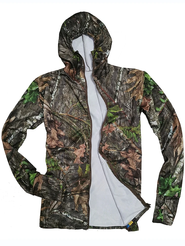 Bionic Camouflage Ice Silk Zipper Cardigan clothing Lure Sun-Protective costume Bird Watching Fishing Hunting Camouflage Hoodie