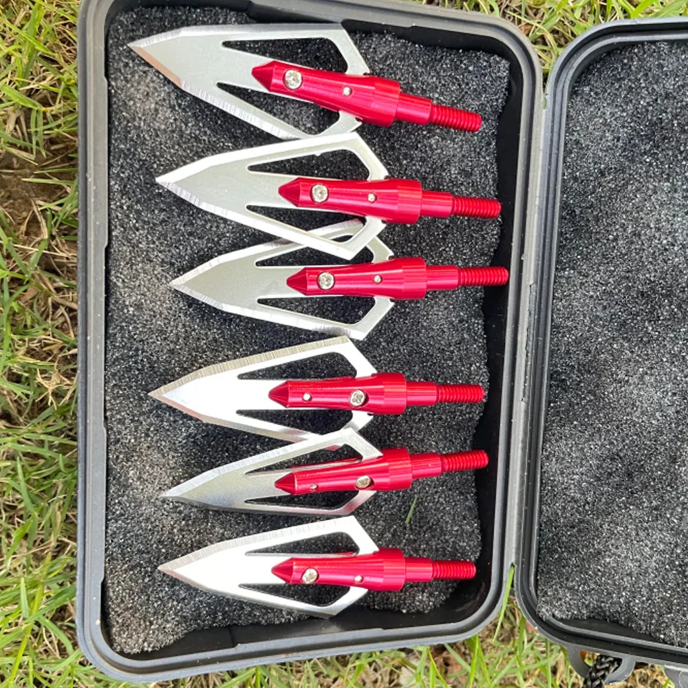 رؤوس السهم برودهيدز 100 حبة مع علبة 2 سهام شفرة ثابتة نصائح رؤوس السهم لمجمع/قوس منحني للصيد في الهواء الطلق