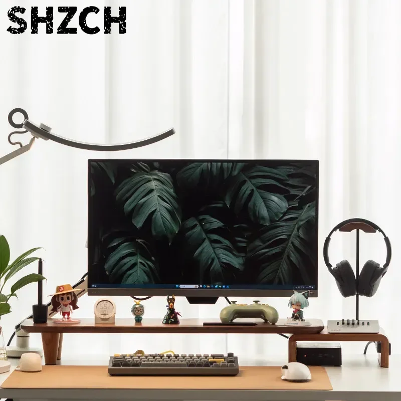 Black Walnut Scalable Monitor Riser Desktop Storage Shelf Solid Wood Screen Elevated Base Desktop Workspace Computer Organizer