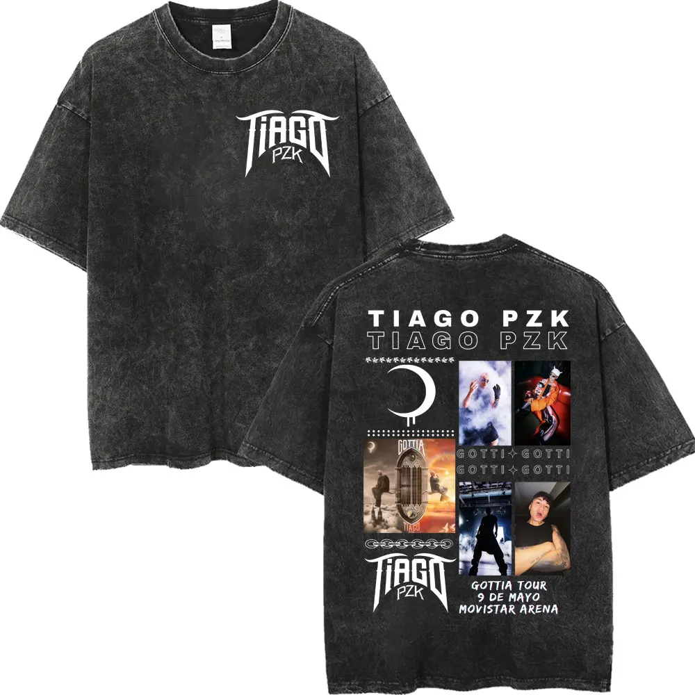 

Vintage Washed Rapper Tiago PZK Album Merch T Shirt Fashion Trend Hip Hop Short Sleeve T-shirt Men Women Casual Loose T-shirts
