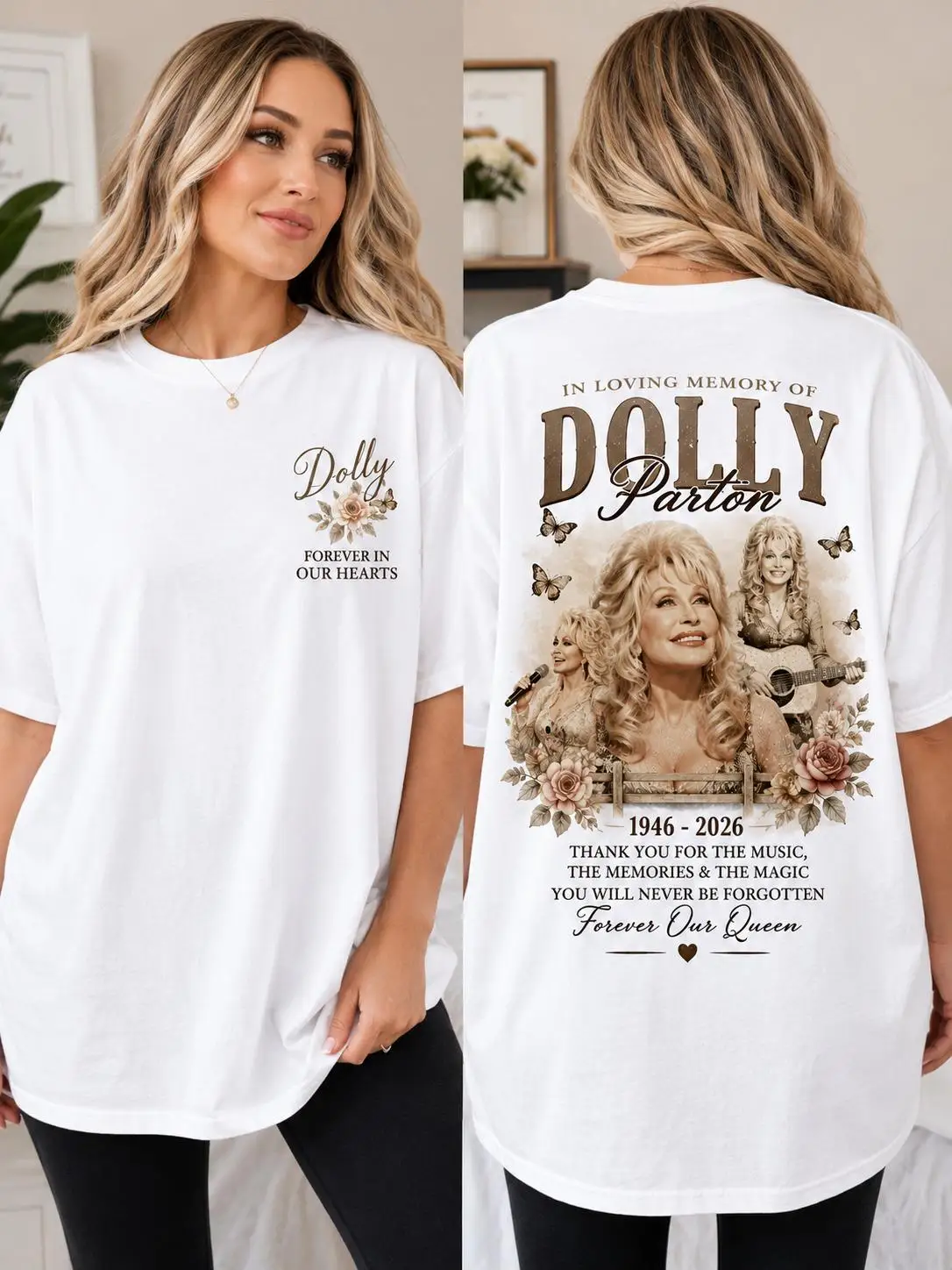 Dolly Parton Double Sided Print T‑Shirt Country Music Singer Memorial Graphic Tee Vintage Short Sleeve Casual Fan Gift Tops