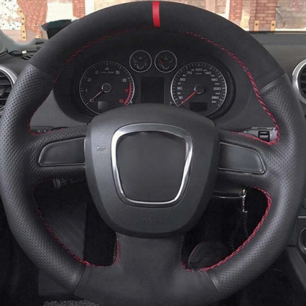 Car Steering Wheel Cover For Audi A5 2008-2010 A3 (8P) 2008-2013 A6 (C6) A4 (B8) 2008-2010 DIY Soft Genuine Leather Suede