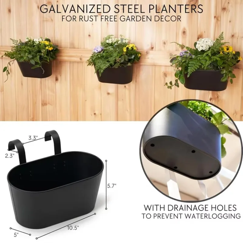 Durable Metal Hanging Balcony Planter Box for Growing Plants and Flowers Pot Trays